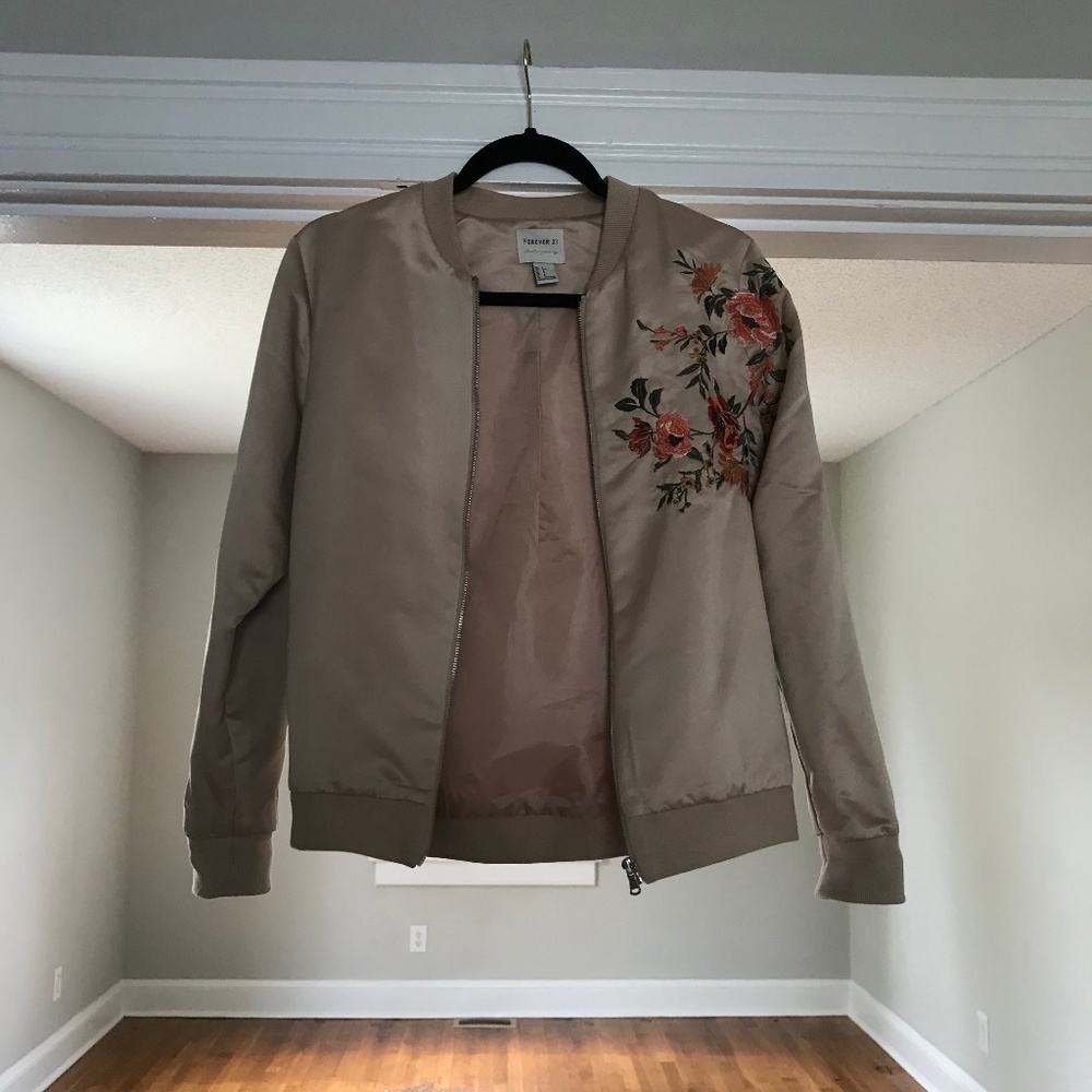 Blush Bomber Jacket w/ Floral Embroidery